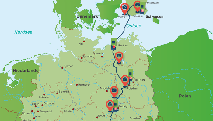 Von Norden nach Süden mit dem Elektroauto. Laden bei den Pfalzwerken. Deutschlandkarte, Ladepunkte, Pfalzwerke, Elektromobilität